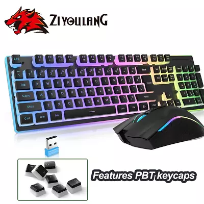 Wireless Mechanical Feel Pudding Keycaps Gaming Keyboard 7D 4800 DPI Mouse Combo • $14.99