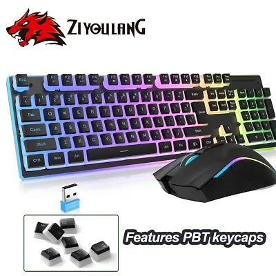 $14.99 • Buy Wireless Mechanical Feel Pudding Keycaps Gaming Keyboard 7D 4800DPI Mouse Combo