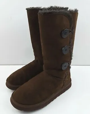 Ugg Australia Women's Bailey Button Triplet Boots Sheepskin Dark Brown Size 7W • £63.24