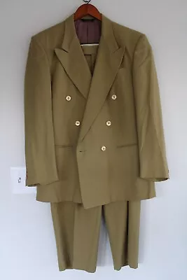 VINTAGE MUSTARD YELLOW 2-PIECE SUIT Sz 42R DOUBLE-BREASTED JACKET & 40 PANTS • $39.91
