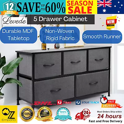 Levede Storage Cabinet Tower Chest Of Drawers Dresser Tallboy 5 Drawer Dark Grey • $102.97