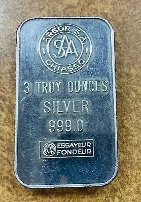 3oz Argor S.A. Chiasso Fine Silver Bar • $145