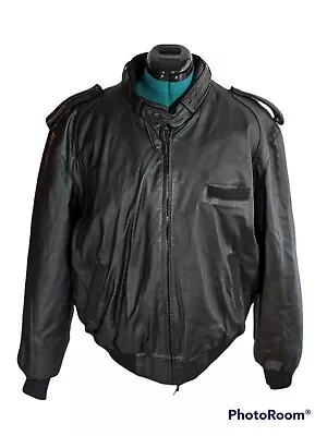 VTG 80's World Travel Club Men's Black Leather Bomber Jacket Size XL READ • $50