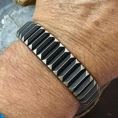 Leander Tahe Native American Sterling Silver Heavy Geometric Bracelet For Men • $285