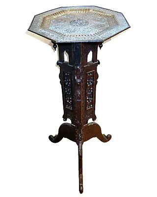 Anglo Indian Tripod Table Antique Corner 19th C Intricate Rare Brass Copper Tray • $1130.61