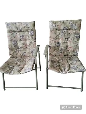 Vintage 90s Floral Patio Rose Garden Folding Padded Chairs Set Of 2 • $65