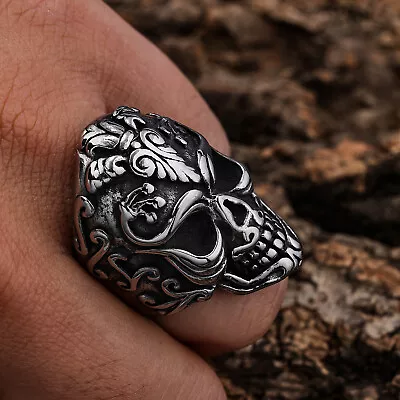 Mens Plated Fleur De Lis Flower Skull Ring Stainless Steel Fashion Heavy Punk • $10.99