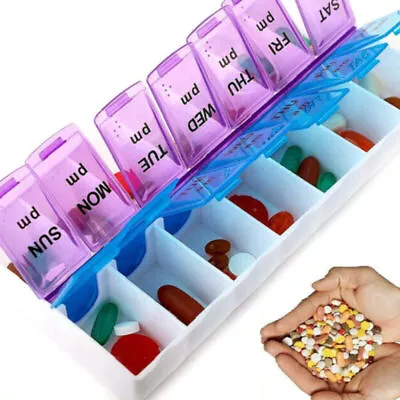 WEEKLY PILL Medication ORGANISER Day & Night 7 DAY Box Tablet AM PM Dispenser' • $10.39