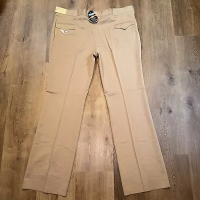 NEW Vtg 70s Western Pants Circle S Tan Polyester Wool Disco NOS Mens 46 Unhemmed • $49.99