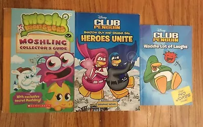 Lot Of 3 Books Moshi Monsters Collectors Guide Club Penguin Heroes Unite & Jokes • $4.50