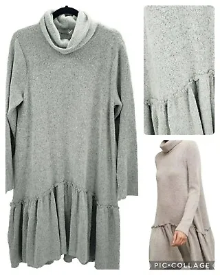 Anthropologie Moth Eira Drop Waist Sweater Dress Size Large Gray Turtleneck Knit • $34.22