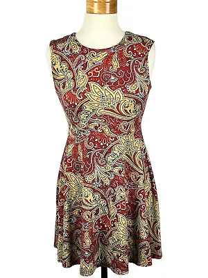 $25.49 • Buy Ark & Co Women's Red Paisley Fit & Flare Sleeveless Knee Length Dress Size Small