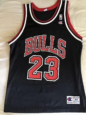 $65 • Buy Vintage Champion Michael Jordan Jersey Chicago Bulls NBA Size 44 Large Black