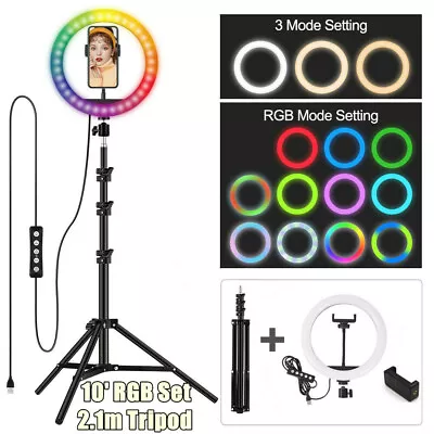 10 -21  WHITE RGB Dimmable LED Ring Camera Light Tripod Stand Selfie Lamp Kit OZ • $9.95