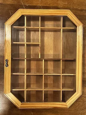 Vtg Wooded Curio Cabinet Display Case Glass Door 22 Slots Oak Wall 15 X 11 • $55