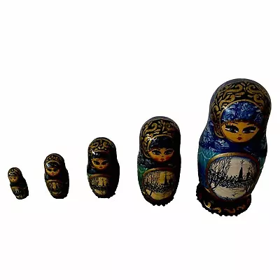Russian Matryoshka Nesting Dolls Set Of 5 Wooden Hand Painted Vintage • $20