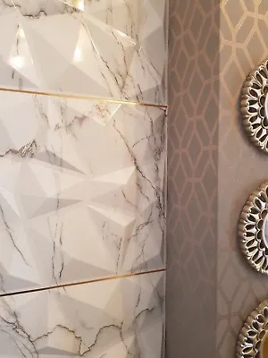 2024 NEW 20Pcs 3D Interior Wall Panels In Marble With Gold Streaks PVC Tiles • £99
