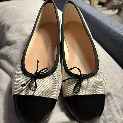 J.crew Zoe Cap Toe Ballet Flats Spanish Canvas Size 8 Sand New Free Shipping • $60