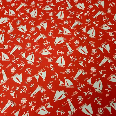 Beach Baby BTY 1930's Retro Vintage Feedsack Red White Anchor Sail Boat • $7.99
