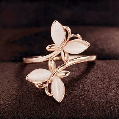 Pretty 14k Rose Gold Plated Rings Women Unique Moonstone Jewelry Gifts Size 6-10 • $2.02