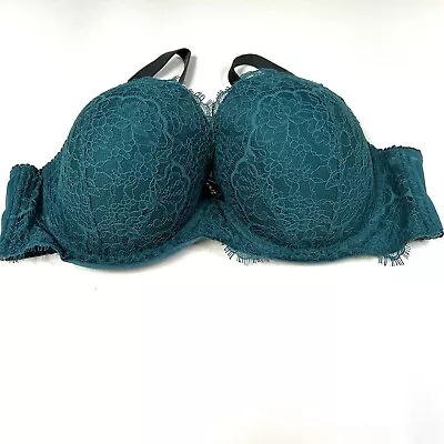 Dream Angels Victoria’s Secret 38D Lined Demi Bra Blue Teal Floral Lace #1993 • $22.46