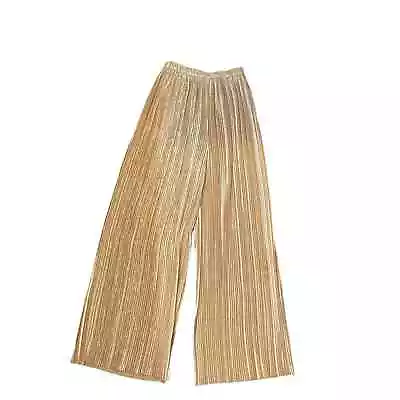 Jeanne Marc Collection Gold Pleated Vintage Wide Leg Palazzo Pants XS 4 6 USA  • $65