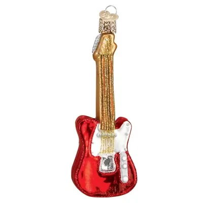 Red Electric Guitar Music Instrument Glass Ornament 5  Old World Christmas • $18.39