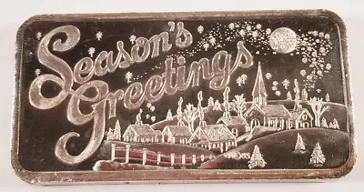 SEASON'S GREETINGS 1985 By Crown Mint 5 Oz. Silver Art Bar • $471.45