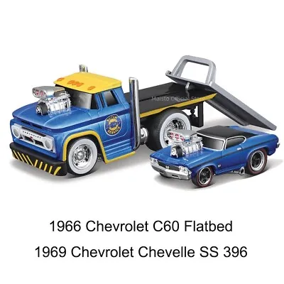 LM Maisto 1:64 1966 C60 Flatbed Trailer 1969 Chevelle SS Model Diecast Metal Car • $30.07