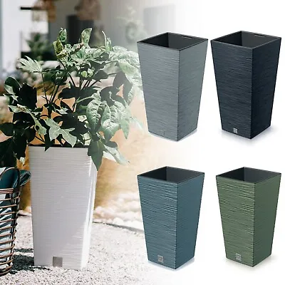 Square Tall Modern Look Planter Flower Plant Pot Indoor Outdoor Garden Decor • £13.99