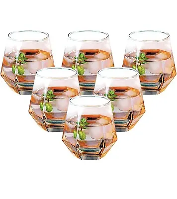 Diamond Whiskey Glasses Set Of 6 Juice Tumbler Tilted Scotch Glass Rainbow Gift • £18.75