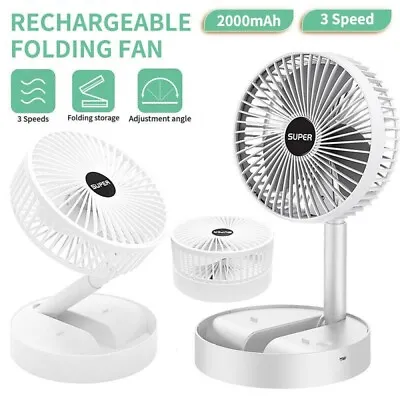 £6.99 • Buy 3 Speed Foldable Fan Table Desk Telescopic USB Rechargeable Cooling Fan White