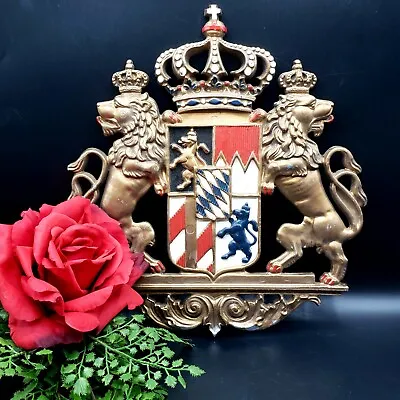 Medieval Knights Coat Of Arms ART Shield Lions Crown Cast Metal Renaissance VTG • $299.95