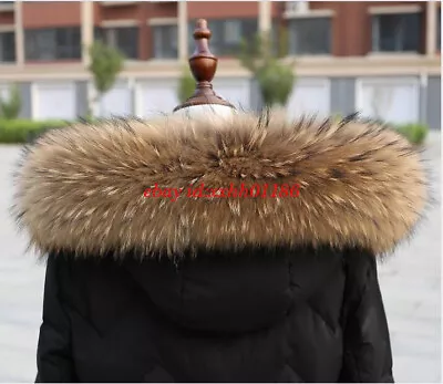 Unisex 100%Real Fur Collar Real Raccoon Fur Collar Scarf Hood Trim Jacket Collar • $35.99