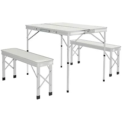 Outsunny Camping Picnic Table And 2 Benches Folding Aluminium Garden Table Set • £54.99