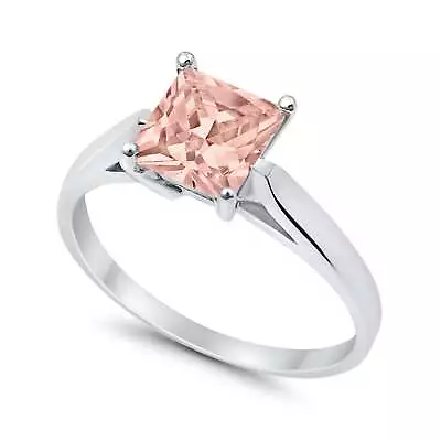 Solitaire Princess Cut Simulated Morganite Wedding Ring 925 Sterling Silver • $18.89