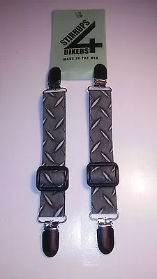 Stirrups 4 Bikers .. Motorcycle Rider Pant Clips Bungee Clamps....diamond Plate • $19.99