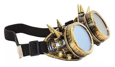 Antique Gold Steampunk Spike Motorcycle Flying Goggles Vintage Pilot Biker  • $12.99