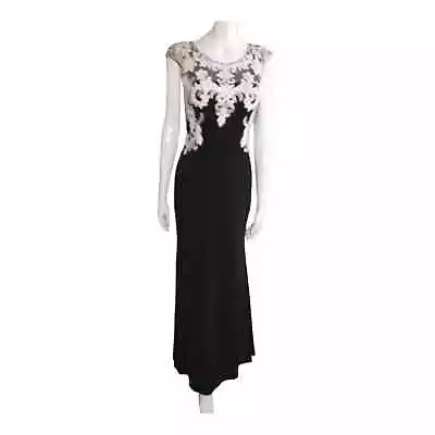 GLS Formal Maxi Dress Women's Size S Black White Hand Beaded Applique Gown • £43.50