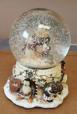 1999 Debbie Mumm Christmas Musical Globe Penguin Carolling  We Wish You A Merry • $18.99