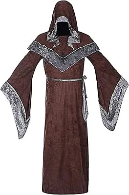 Mens Halloween Costume Sorcerer Robe Medieval Vintage Hooded Gown Cloak Cape NEW • $27.99