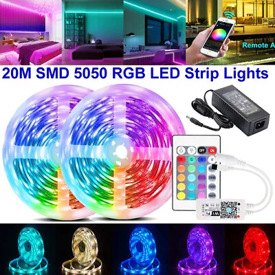 20M 5050 RGB Strip LED Light Flexible Ribbon Stripe Diode Tape Wifi 24key 12V 5A • $36.49