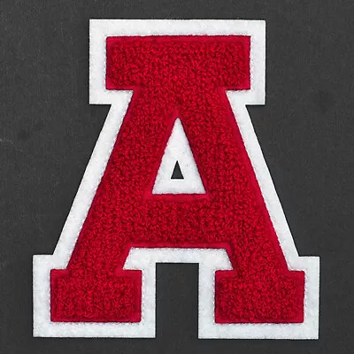 $6.50 • Buy 4-1/2  Chenille Stitch Varsity Iron-On Patch By Pc, Red/White, TR-11648