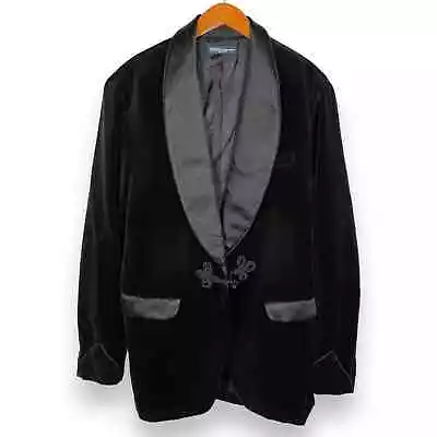 Polo Ralph Lauren Blue Label Black Velvet Smoking Jacket Men's Size Medium • $422.75
