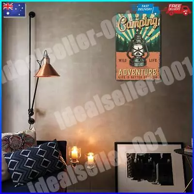 - Home Rust Free UV Protected Metal Camping Lamp Sign Vintage Bar Wall Art Poste • $15.06