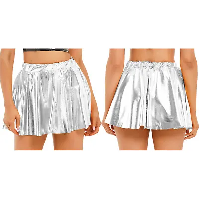£13.86 • Buy Womens Shiny Metallic Liquid Short Sleeve Crop Top T-shirt With Skirts Clubwear
