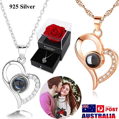 925 Silver I Love You In 100 Languages Projection Heart Pendant Necklace Jewelry • $7.85