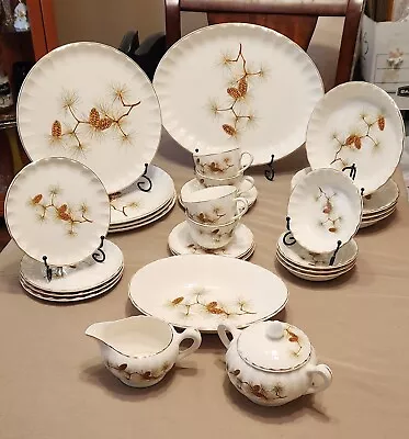 Vintage W.S George Pine Cone Dinner Set With Gold Trim - 28 Pc  • $199.99