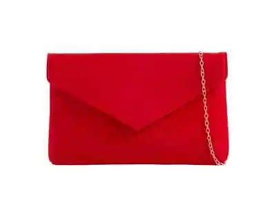 Womens Faux Suede Smart Envelope Clutch Bag Wedding Party Prom Evening Bag Purse • £12.95