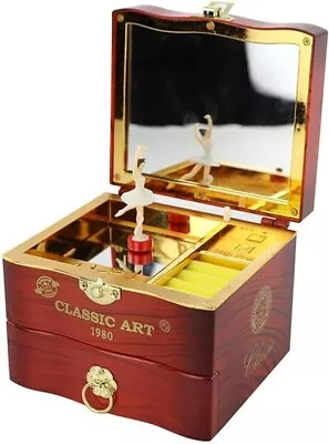 Qcwwy Musical Jewellery Box Rotating Ballerina Dancer Music Box Wooden Rotating • £18
